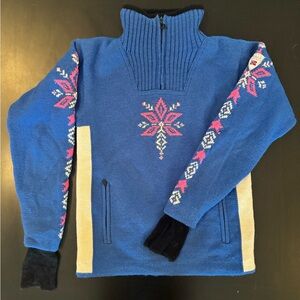 Dale of Norway sweater with wind proof liner and two zipper pockets.